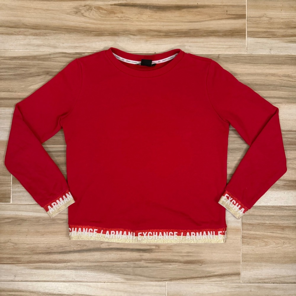 Armani Exchange Womens Red Logo Hem Sweatshirt Crew Neck Pullover Large